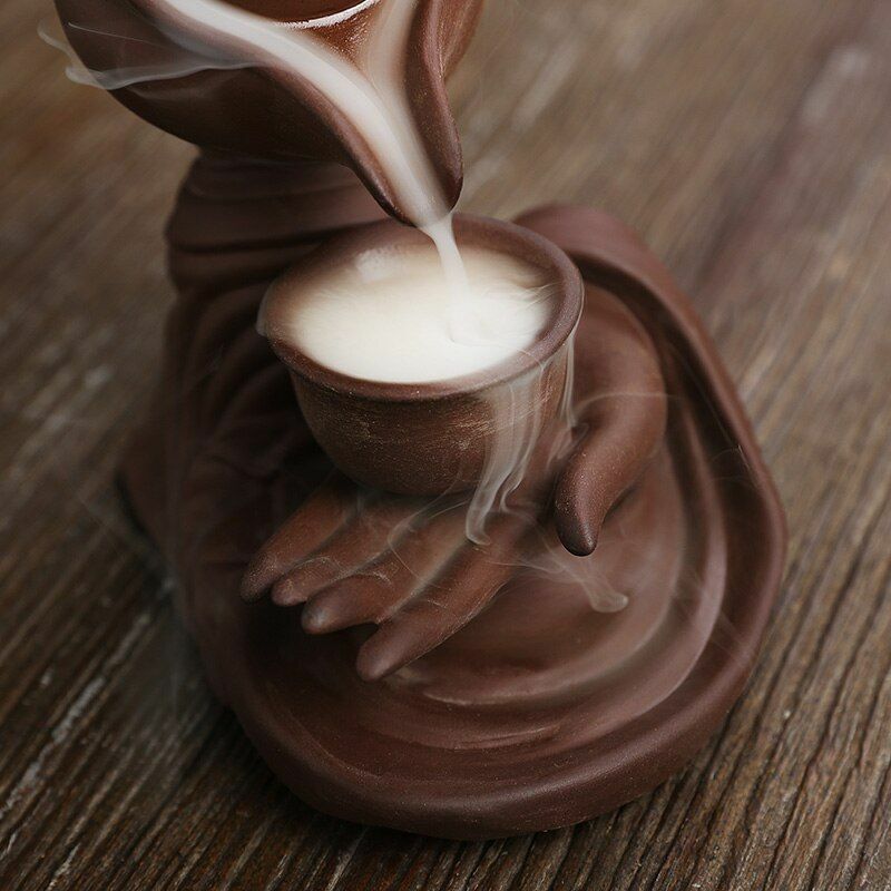 Creative Meditation Zen Buddha Hand Lotus Back flow Incense Burner Home Decor