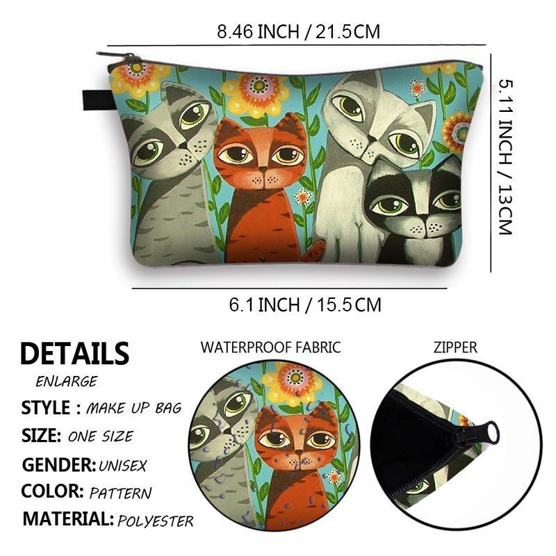 Cute Cat Print Cosmetic Traveling Makeup Bags Cosmetic Storage Purses 5*20*10 CM