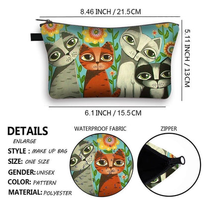Cute Cat Print Cosmetic Traveling Makeup Bags Cosmetic Storage Purses 5*20*10 CM