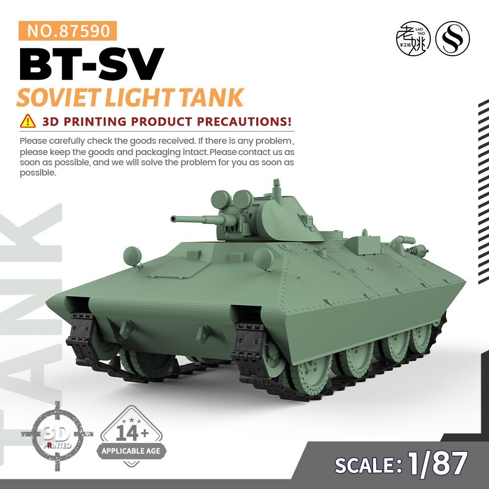 SSMODEL SS87590 1/87 HO Scale Railway Military Model Kit Soviet BT-SV Light Tank