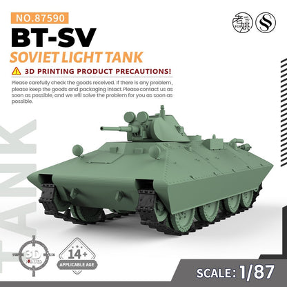 SSMODEL SS87590 1/87 HO Scale Railway Military Model Kit Soviet BT-SV Light Tank