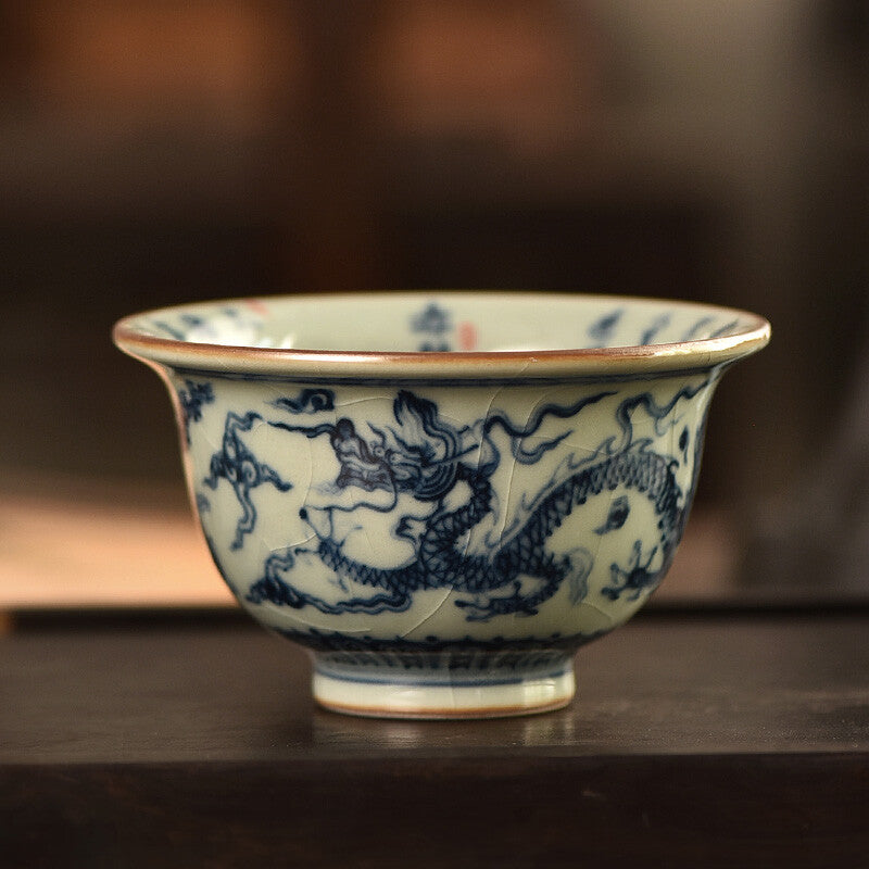 Jingdezhen Blue and White Porcelain Master Cup Dragon Kung Fu Tea Cup