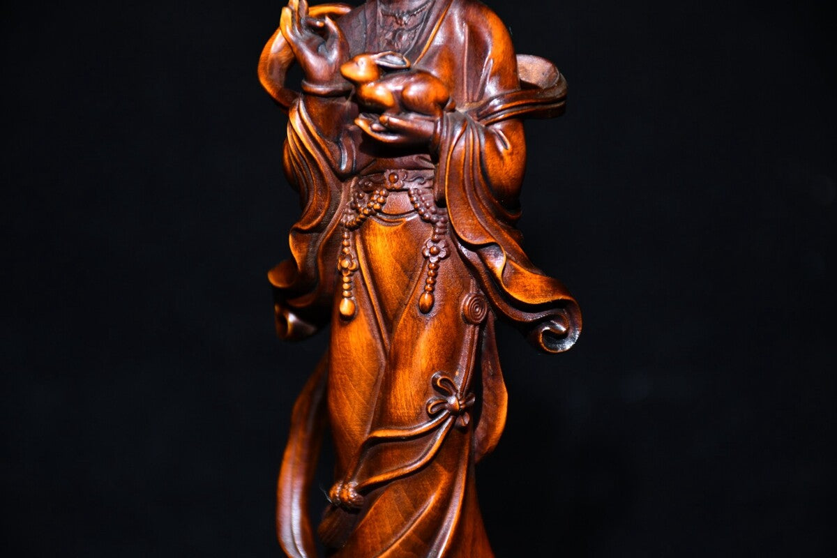 Chinese Antique Wood Hand Carved Boxwood Classical Beautiful Woman Statue