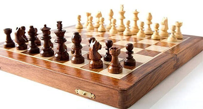 18" x 18" Wooden Magnetic Folding Travel Chess Board Game Set with 2 Extra Queen