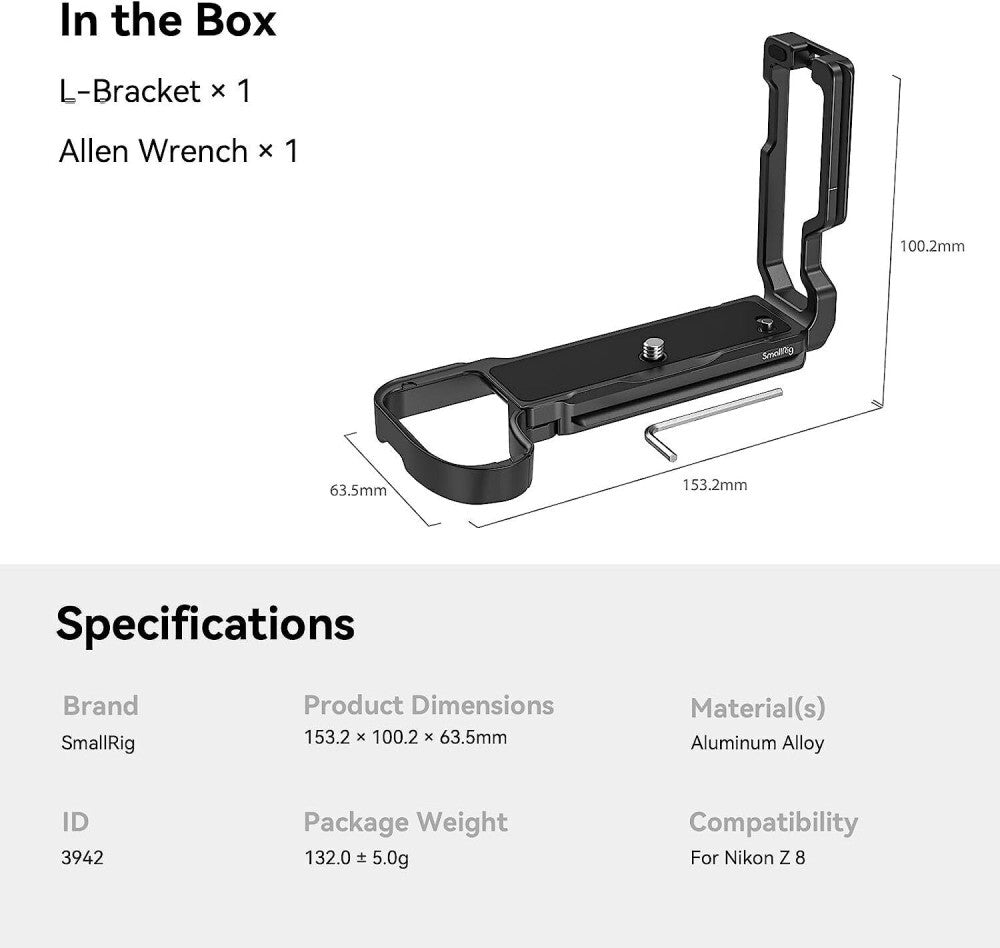 SmallRig Z 8 L-Bracket for Nikon Camera Quick Release L-Shape Mount Plate -3942