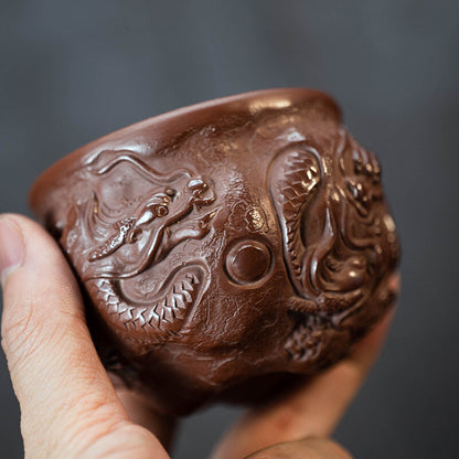Handmade Tea Cup Dragon Carved Master Personal Cup 130ml Real Yixing Zisha Clay
