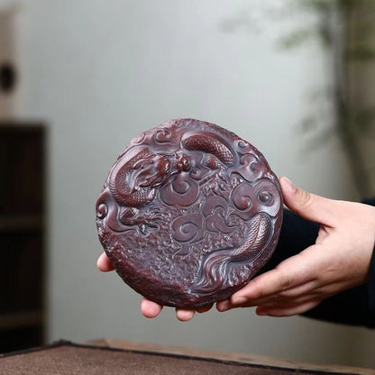Yixing Zisha Original Ore Hand Carved Dragon Design Manual Holder For Tea Pot