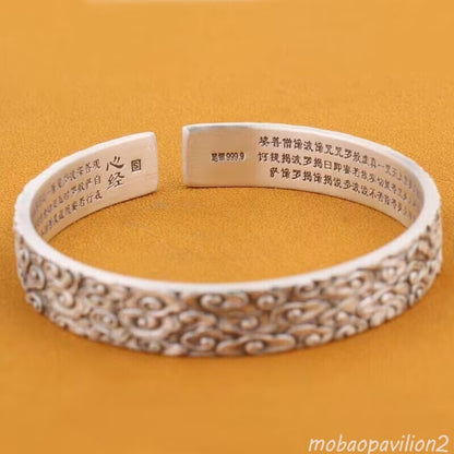 Buddhism Silver Women Heart Sutra Bracelet Men Bangle Unisex Lucky Bracelet