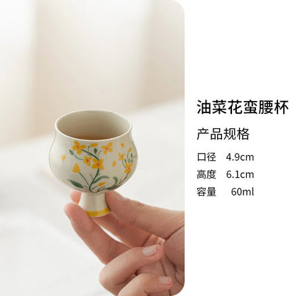 Hand Drawing High Foot Tea Cup Ceramic Thin Waist Tea Set Tasting Cup Household