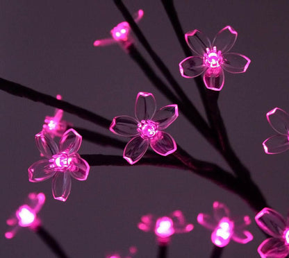 Pink Crystal Flower Bonsai Table Lamp with 9 Foot USB Cord - Battery or USB