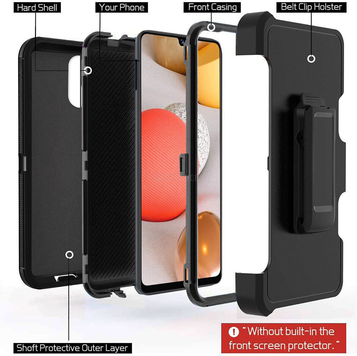 Case Clip Holster Cover,Tempered Glass Protector For Samsung Galaxy A42 5G