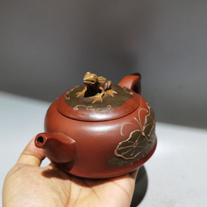 vintage chinese yixing purple clay teapot zisha ceremony frog lotus leaf teaware