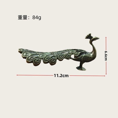 Brass Peacock Ornament Chinese Style Wealth Symbol Paperweight Home Study Decor