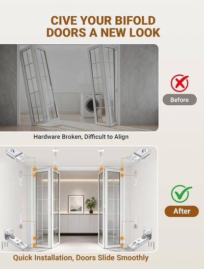 Bifold Door Hardware Repair Kit, 2 Set Bi-Fold Sliding Closet Doors Replacement