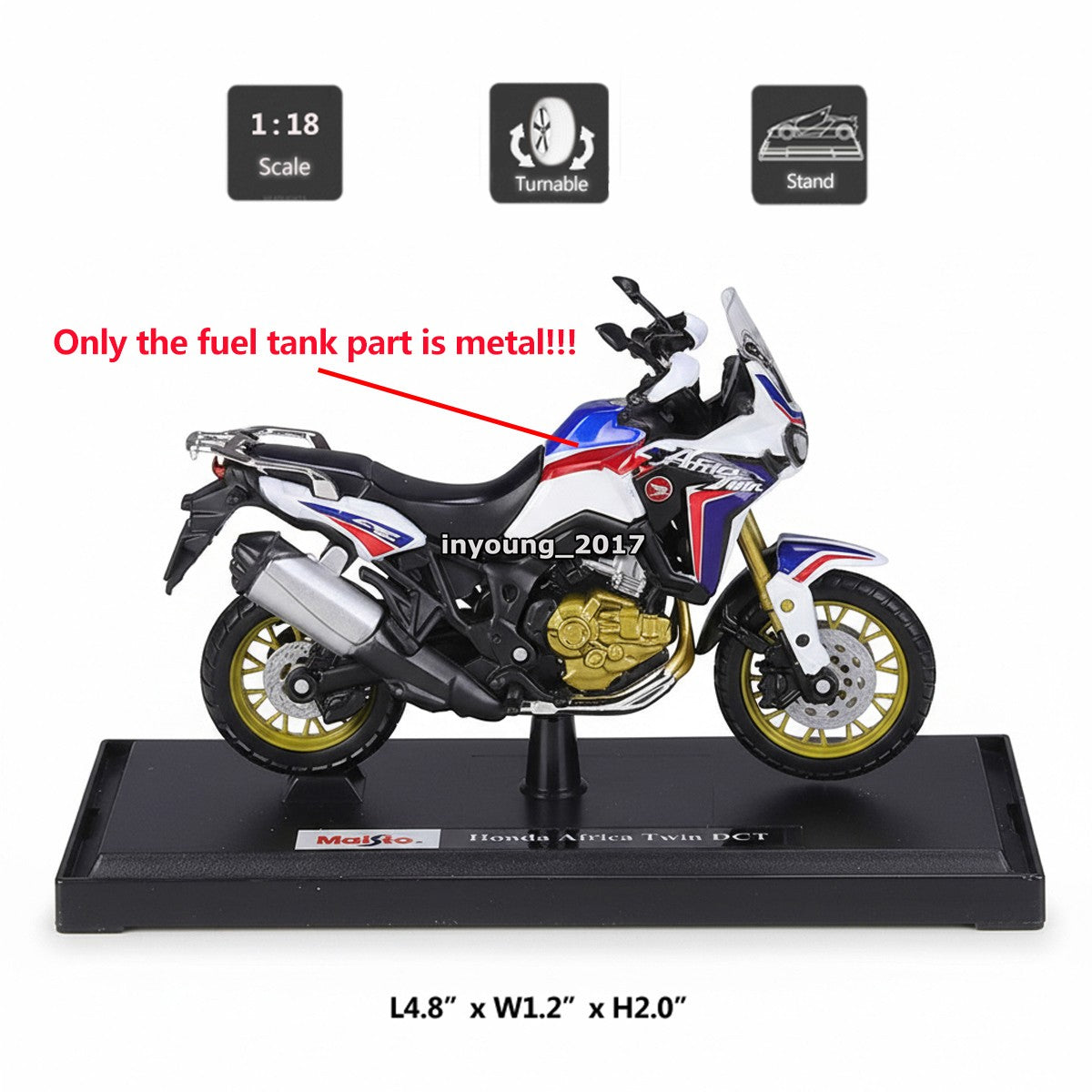 1/18 Honda Africa Twin DCT Motorcycle Model Diecast Toys for Boys Kids White