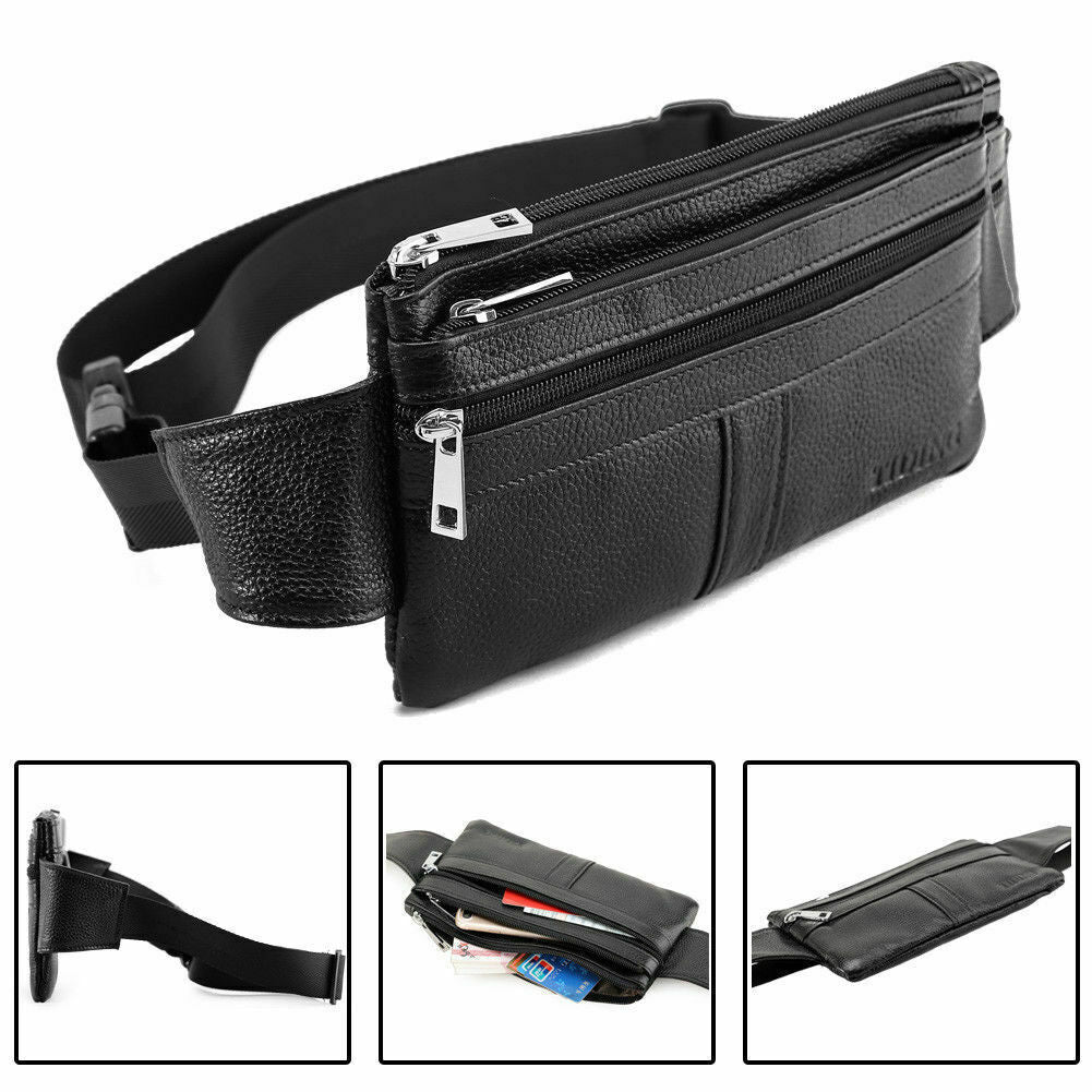 Thin Men's Leather Waist Bum Sling Bag Fanny Packs Travel Sport Work Backpack