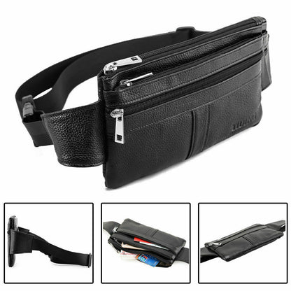 Thin Men's Leather Waist Bum Sling Bag Fanny Packs Travel Sport Work Backpack