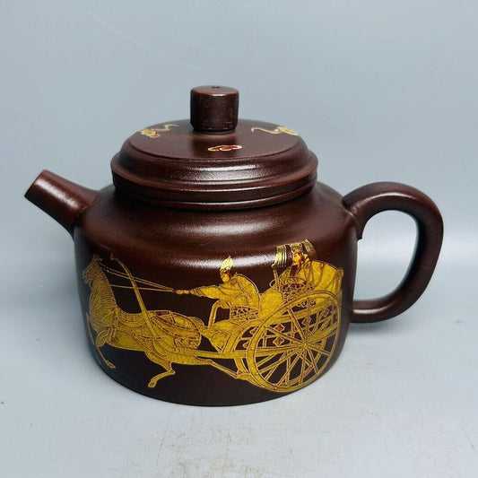 Chinese Yixing Purple Clay Teapot Zisha Ceramic Painted Figure Story Teaware Art