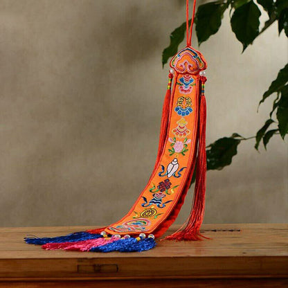 58cm Buddhism Prayer Flags Eight Auspicious Pattern Wall Hang Tambourine Banner