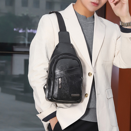 Leather Sling Bag for Men Chest Shoulder Crossbody Hiking Backpack Daypack Gifts