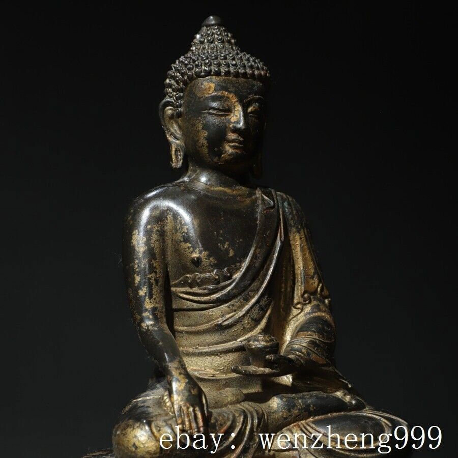 10"old Tibet Buddhism Temple Bronze Gilt Sakyamuni Shakya Mani Buddha Statue