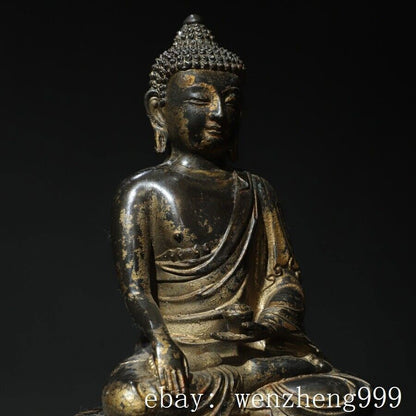 10"old Tibet Buddhism Temple Bronze Gilt Sakyamuni Shakya Mani Buddha Statue