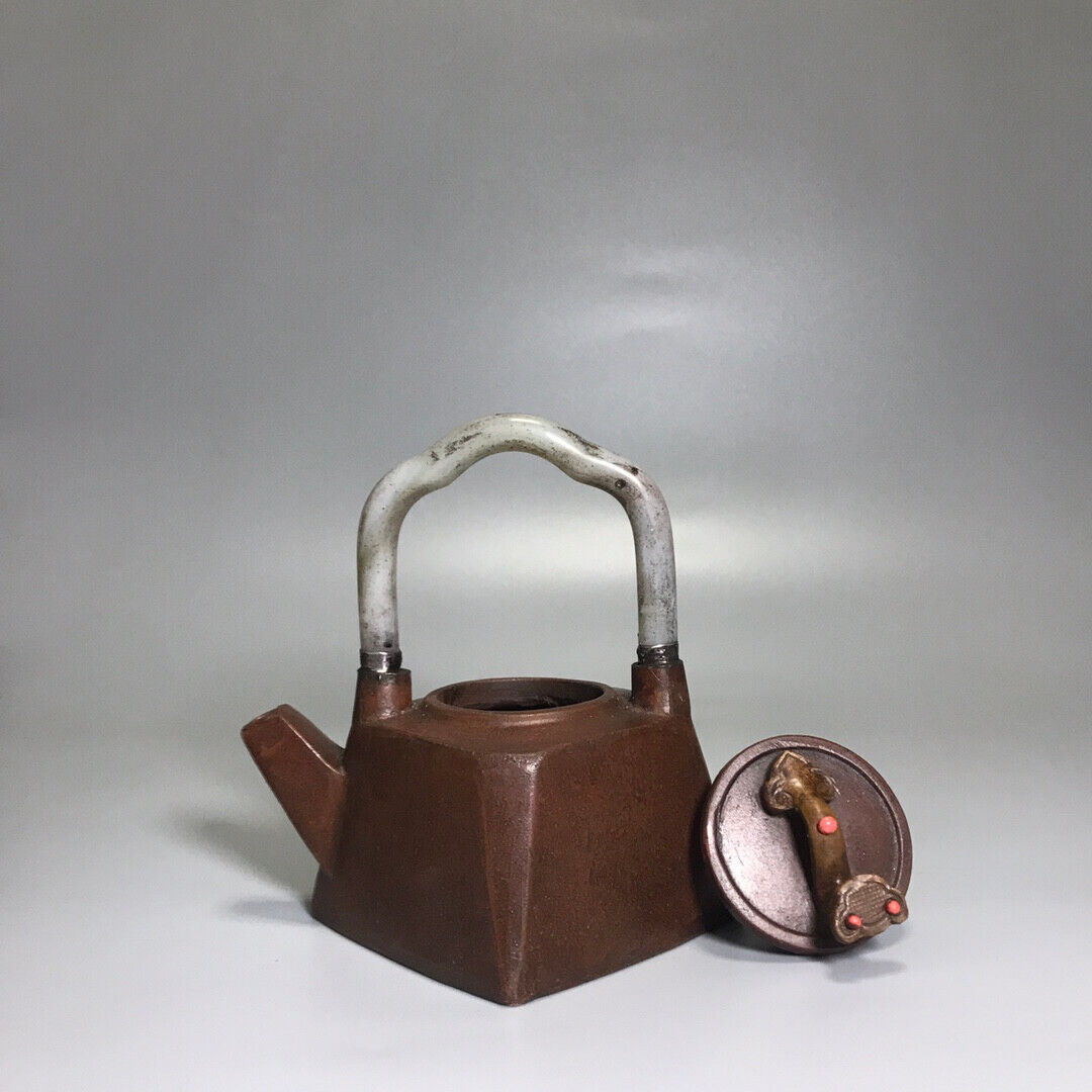 Chinese Yixing Zisha Clay Handmade Exquisite Teapot （方斗镶玉提梁 底款：杨鹏年）