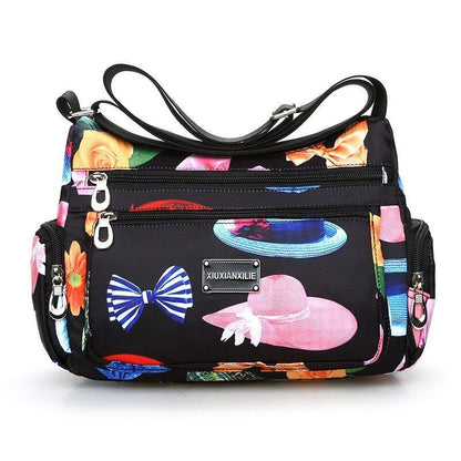 Fashion Floral Pattern Messenger Bag Nylon Shoulder Bag Flower Pattern Handbags