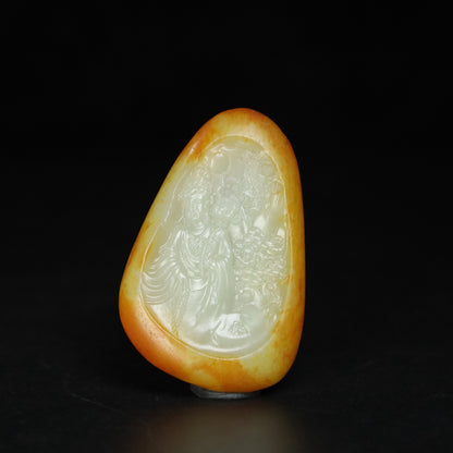 Chinese Natural Hetian Jade Hand-carved Exquisite Guanyin Pendant 30329
