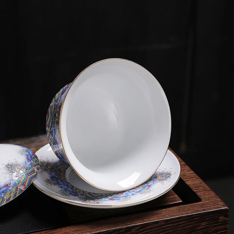 240ml Chinese Ceramic Gaiwan Enamel Sancai Gaiwan Large Single Teacup