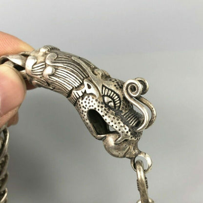Chinese Rare Collectible Tibet Silver Handwork Dragon Amulet Bracelet Exquisite