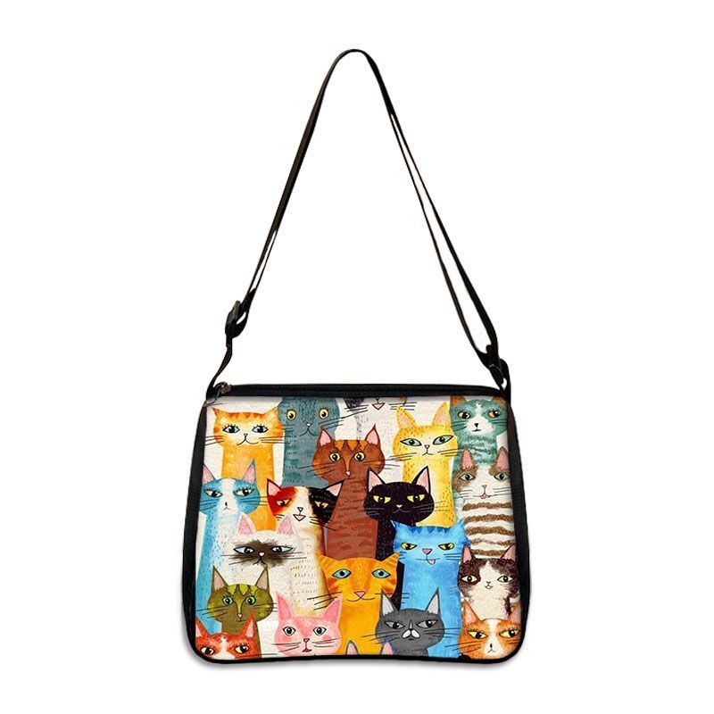 Customized Shoulder Bag Cute Black White Cat Printing Handbag Purse Storage Bag