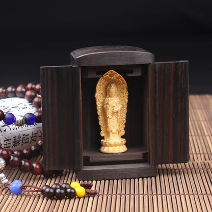 Natural Ebony Wood Altar Butsudan Shrine God Statue House Thangka Buddhist Box