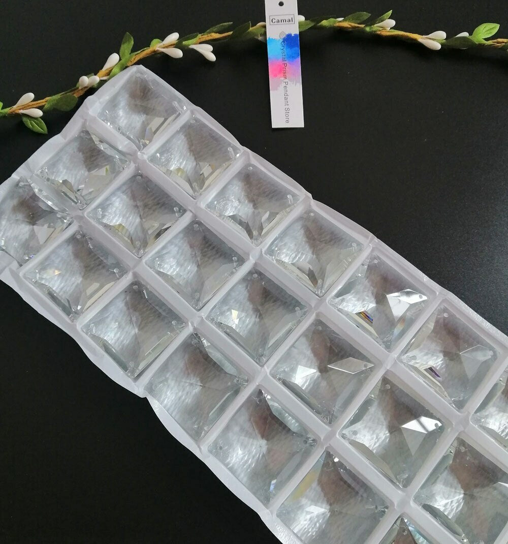 10pcs 40mm 4holes Faceted Square Beads Crystal Pendant Prism Lamp Lighting Parts