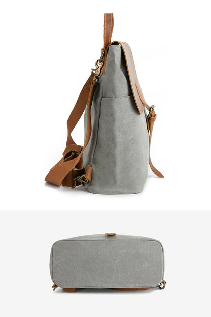 Convertible Canvas Real Leather Backpack Rucksack Daypack Satchel Shoulder Bag