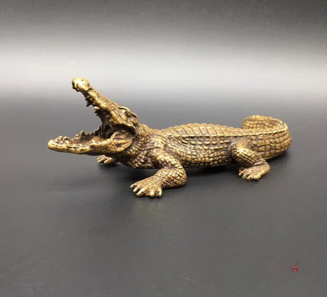 5.5" Brass Open Mouse Crocodile Statue Alligator Figurine Decor Collections