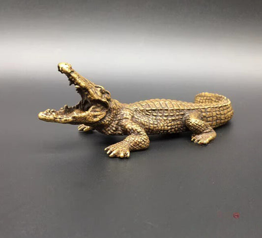 5.5" Brass Open Mouse Crocodile Statue Alligator Figurine Decor Collections