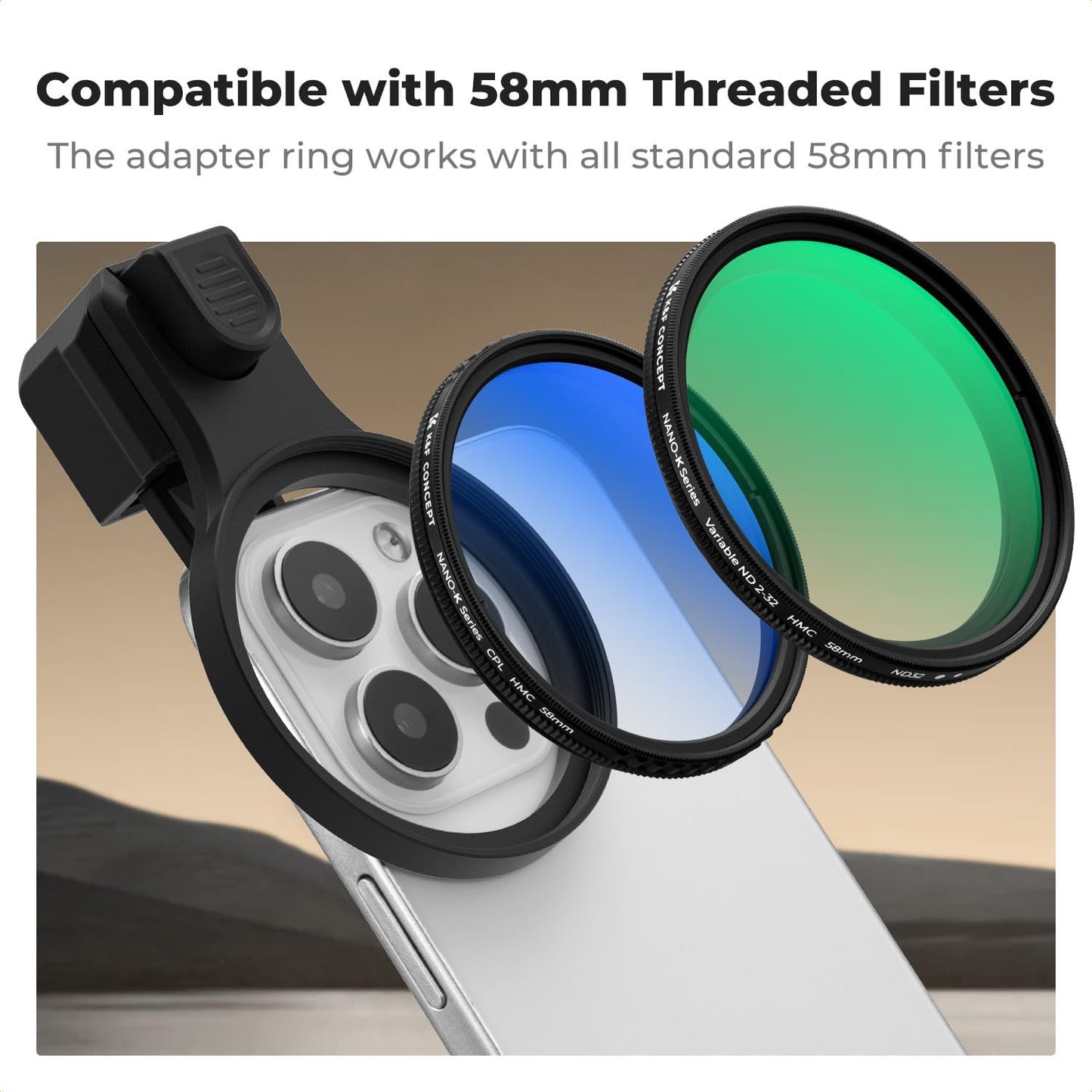 58Mm Press-On Phone Lens Filter Adapter, Compatible with Iphone 17/16/15/14/13/1