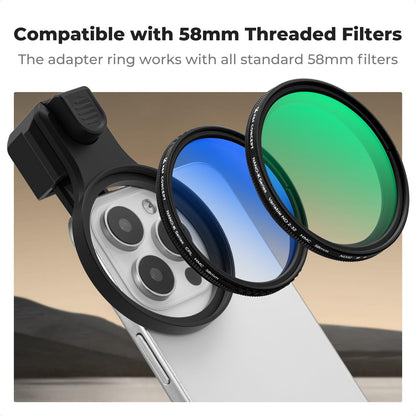 58Mm Press-On Phone Lens Filter Adapter, Compatible with Iphone 17/16/15/14/13/1