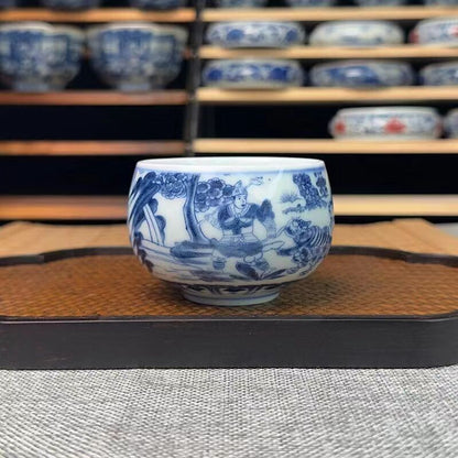 chinese jingdezhen porcelain blue and white tea cup:鬼谷子