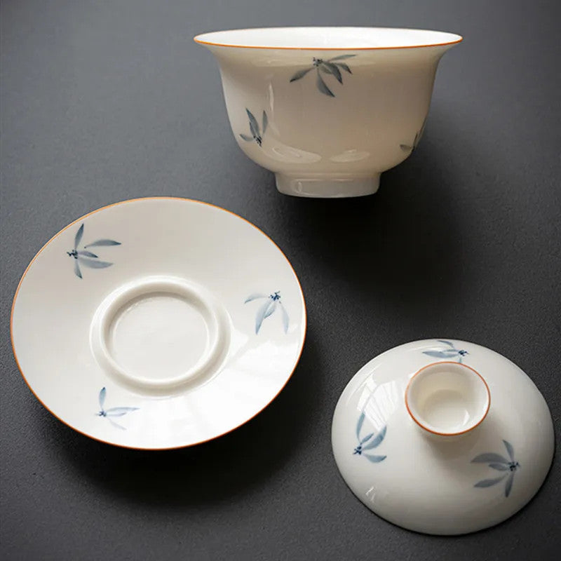 150ml Chinese Ceramic Orchid Pattern Tea Tureen Porcelain Teacup Bowl Teaware