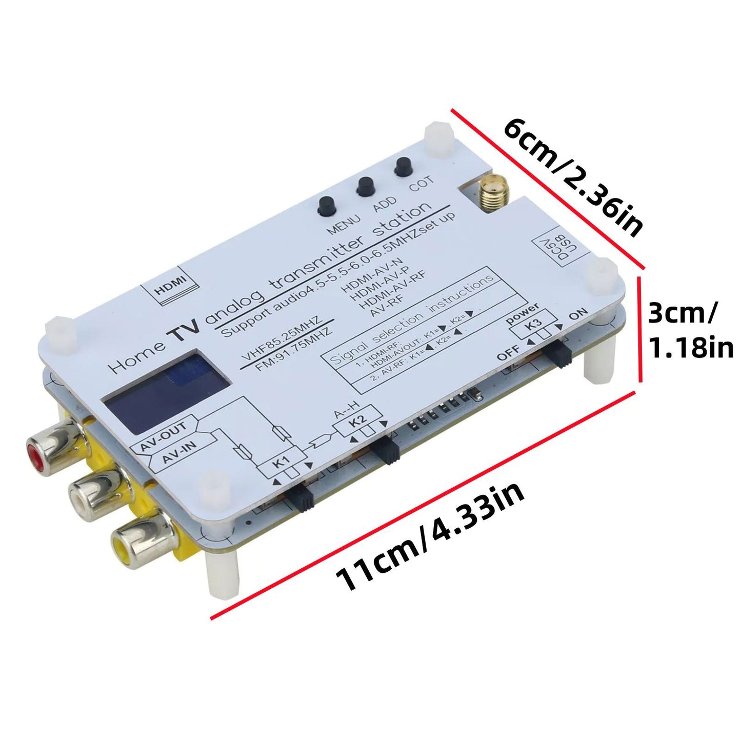 White Analog TV Signal Transmitter Home Analog TV Transmitter w/ OLED Screen