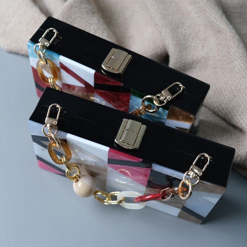Women Messenger Bags Fashion Luxury Acrylic Geometric Patchwork Handbags Clutch