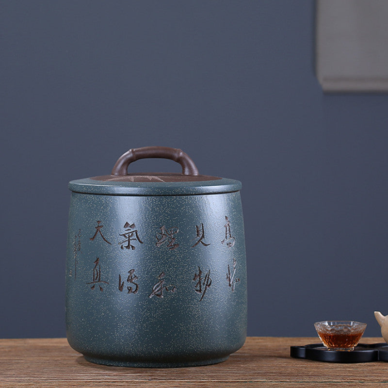 Big Canister With Lid Hand Carved Sealed Jar For Pu'er Tea Cake Yixing Zisha New