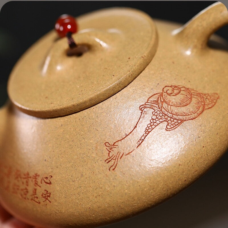 160ml Yixing Zisha Duan Clay Pot Pottery Teapot Handmade Snail Words Tea Pot