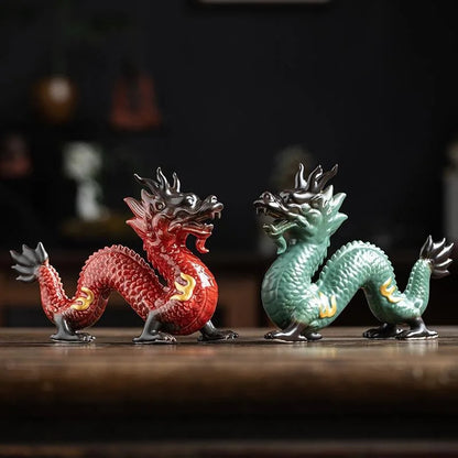 20.5cm Chinese Ceramic Dragon Statue Handmade Attract Wealth Tea Pet Decoration