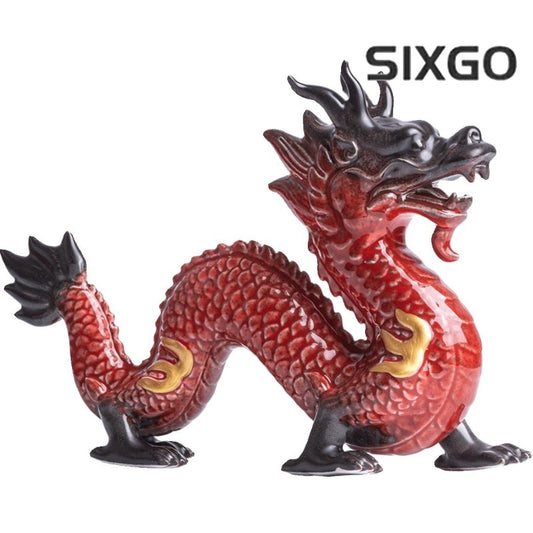 20.5cm Chinese Ceramic Dragon Statue Handmade Attract Wealth Tea Pet Decoration