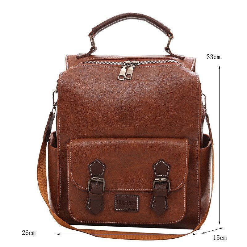 Women Backpack Vintage Synthetic Leather Travel Bag Retro Student Bag 26*15*32CM