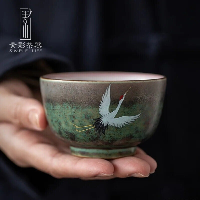 Hand-painted Crane Japanese Vintage Ceramic Tea Cup Household Kung Fu Tea Set