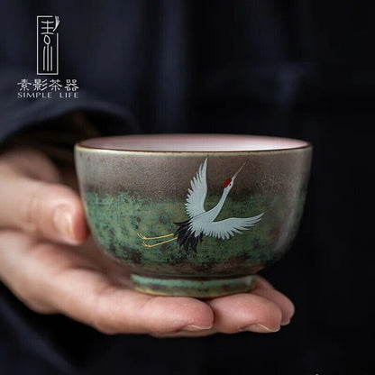 Hand-painted Crane Japanese Vintage Ceramic Tea Cup Household Kung Fu Tea Set